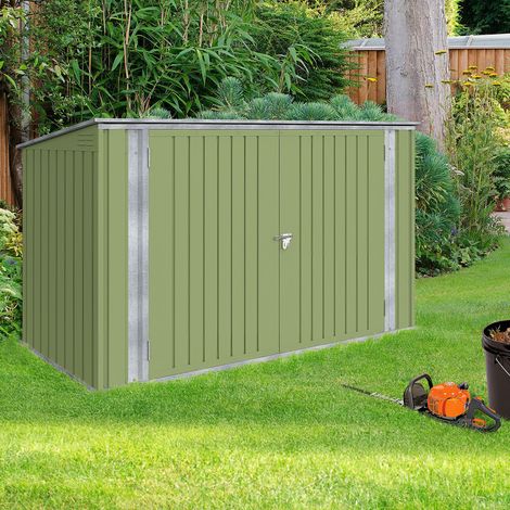 Caseta metálica de jardín, verde oliva, con cerradura, multialmacén para bicicletas, herramientas, cubos, etc