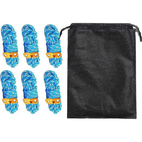 Lot de 6 haubans de 5 mm pour tente, bâche, abri de camping, avec tendeur et pochette de réglage - Bleu (1/5)