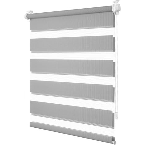 Store Enrouleur Jour Nuit sans Perçage, Double Tissu, Protection de l'Intimité et Sécurité Enfant, Installation Rapide avec Clips pour Fenêtre ou Porte, Gris, 40l x 130L cm (1/5)