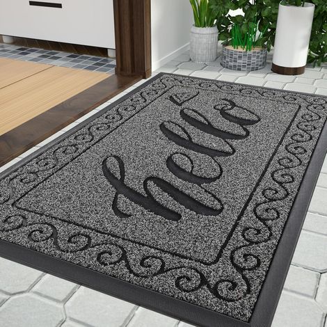 Paillasson d'extérieur lavable, résistant aux intempéries et antidérapant, anti-salissures pour entrée, couloir, jardin, 75 x 43 cm, noir et gris (1/5)