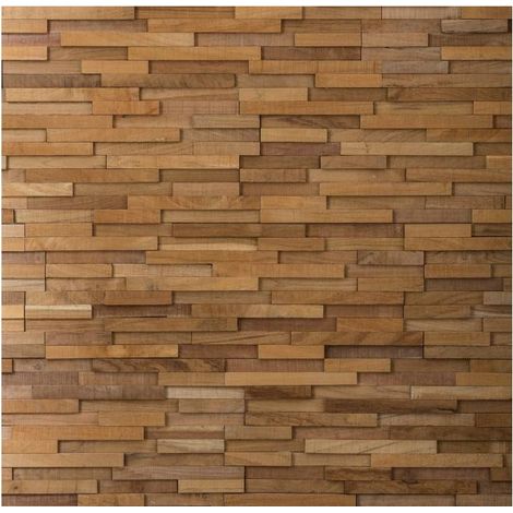 Decoon – Plaquette de parement en bois teck naturel 0,57m² – Épaisseur 0,7 à 1,5 cm – Pour habillage mural unique – Colle mastic polymère recommandée