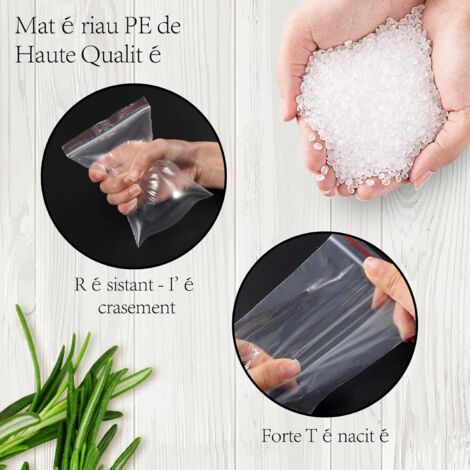 Lot de 600 Plastique Transparent, Sacs à Fermeture, Plastiques Sacs en Plastiques Transparents Refermables, épaisseur 80 μm - 100×6 Sachets (6 Tailles) (1/4)