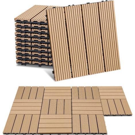 SWANEW Lastra per terrazza Piastrelle in legno per giardino, Piastrelle per terrazza 30x30 cm, Impermeabile, Sistema a clic Beige 11pz (1/5)