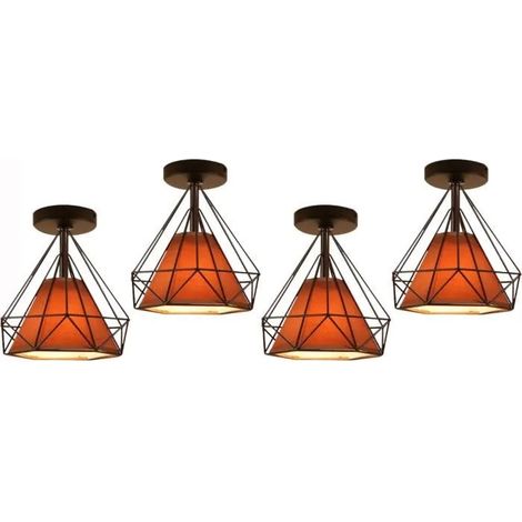 U-Do 4Pcs Plafonnier Cage en Fer Industriel 25cm Lampe de Plafonde Luminaire éclairage style Vintage pour Chambre Salon (1/4)