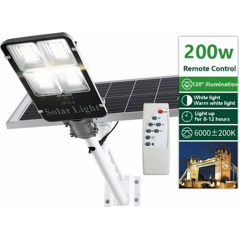 Faro LED LAMPIONE Stradale PANNELLO SOLARE STAFFA E TELECOMANDO 200W (1/4)