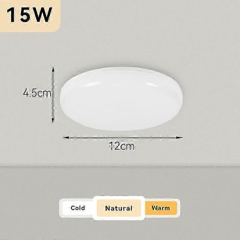 Plafonnier moderne rond 50W 40W 30W 18W LED ultra-lumineuse pour salon, chambre, salle de bain, blanc froid, blanc chaud (blanc chaud 15W 12cm) (1/5)