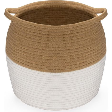 Panier à linge en corde de coton tressée 26L avec poignées, pliable, Jute+Blanc (1/5)