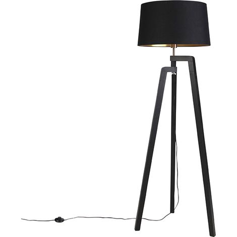 Tripod Floor Lamp with Cotton Lampshade Black with Gold 50 cm - Puros