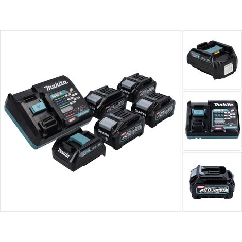 Kit de fuente de alimentación Makita 40 V máx. con 4 baterías BL 4025 de 2,5 Ah (4x 191B36-3) + Cargador rápido DC 40 RA (191E07-8) + Adaptador de carga ADP10 LXT a XGT 14,4 V 18 V (191C10-7) (1/5)