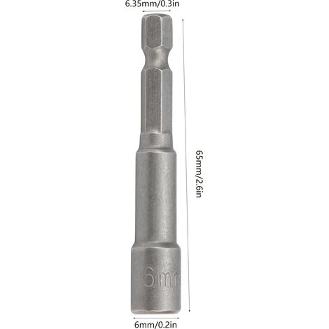 Douille hexagonale en chrome vanadium de 6 mm avec aimant puissant et écrou haute résistance, foret pour pistolet, douille pour clé dynamométrique électrique, lot de 10 (1/5)