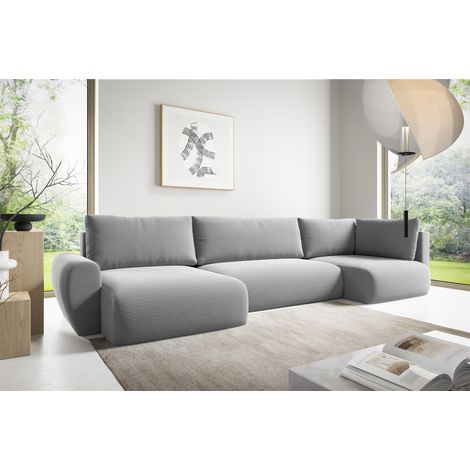 Wohnlandschaft Schlafsofa GALAN Stoff Poso Hellgrau Ottomane Links