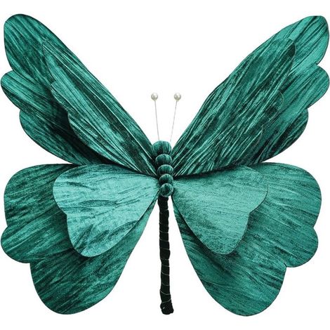 TrAdE Shop Traesio - Rametto Decorativo Natalizio A Forma Di Farfalla Medio In Velluto Con Pieghe Ondulate - Verde (1/2)