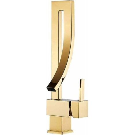 Gold brass rotating deck-mounted basin tap, hot and cold water, waterfall kitchen tap (1/5)