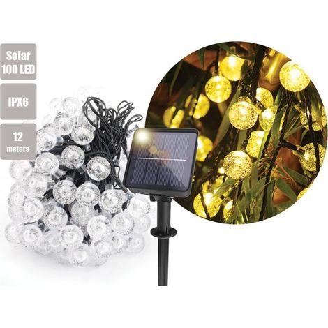 Guirlande lumineuse solaire de 12 m avec 100 LED pour jardin extérieur, 8 modes d'éclairage, étanche, couleur chaude. Grande ampoule décorative. 8 ampoules. (1/5)