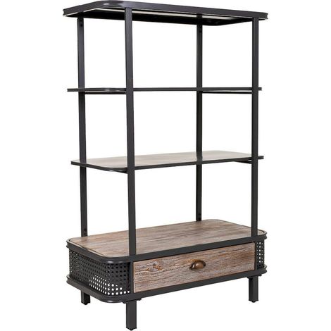 Étagère bois et métal avec tiroir design industriel élégant - Bois marron et métal gris noir (1/5)