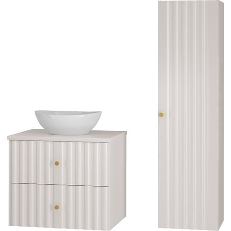 Badezimmer Set 2-teilig inkl. Waschbecken modern in weiß matt AQUINO-140 (1/5)