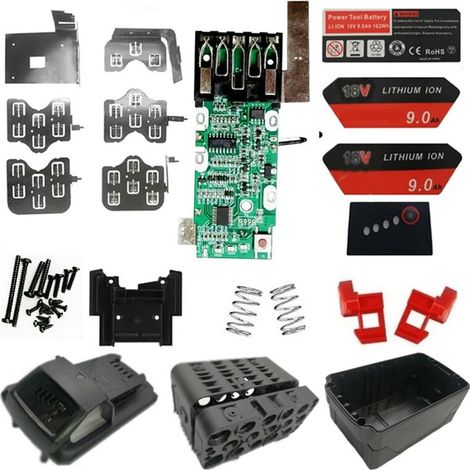 Kunststoffgehäuse für M18 Lithium-Ionen-Akkus mit Ladeschutzschaltung, kompatibel mit Milwaukee 18V 3Ah, 6Ah und 9Ah Akkus.