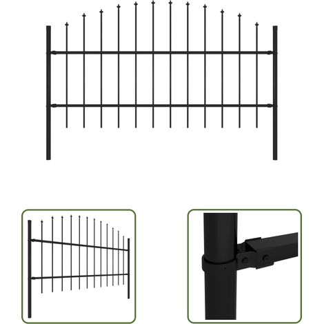 The Living Store Clôture de jardin avec dessus en lance Acier 1,7 m Noir - Clôture De Jardin - Clôture En Acier - Clôture Avec Picots - Clôture De Sécurité - Clôture Design (1/3)