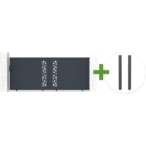 3,5 m breites SUNNY-Schiebetor, 140 cm hoch, graues Aluminium + 2 graue Aluminiumpfosten (1/5)