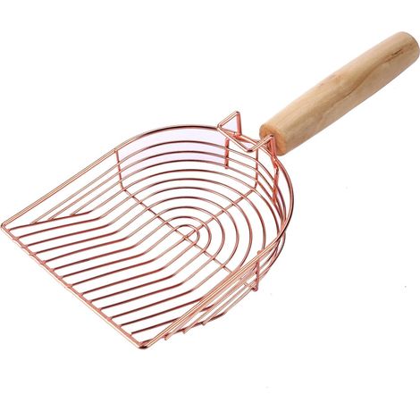 Pelle à litière en métal avec pelle profonde, pelle à litière antiadhésive avec manche en bois pour bac à litière, tamis à litière durable pour litière agglomérante