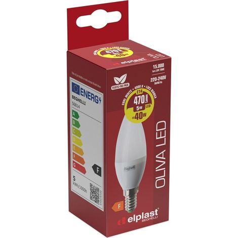 Lampadina Oliva Led Beghelli E14 - 470 Lumen - 5W  Lampadina Luce Naturale - 4000K (1/3)