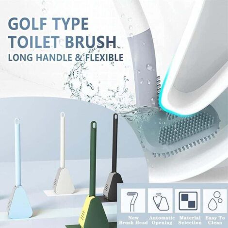 NALOOKAMIC Brosse WC de Golf, Brosse WC et Support - Brosse de Toilette en Silicone avec Long Manche - Pas de Brosse d'angle Mort - Brosse WC avec Poils en Silicone (vert) (1/3)