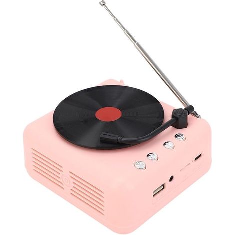 Altoparlante stereo BT5.0, design retrò da giradischi, batteria da 1200 mAh, rosa (1/5)
