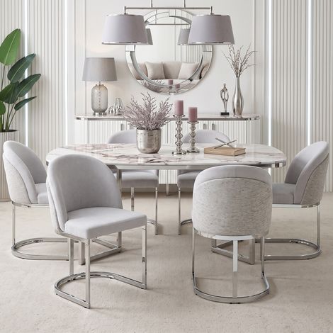 Sillas de comedor, lote de 4, tela chenilla, 59 x 52 x 85 cm, gris claro y plata HAVRYA (1/5)