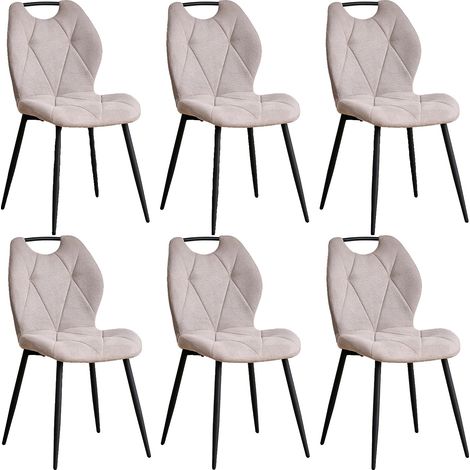 Sillas de comedor, tela suave, estilo minimalista moderno, 6 unidades, color beige. (1/2)