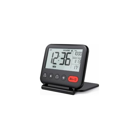 Mini sveglia digitale portatile LCD da viaggio con calendario retroilluminato, visualizzazione 12/24 ore, visualizzazione della temperatura, specchietto per il trucco, piccola sveglia da scrivania pie