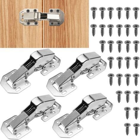 4 Pieces Cupboard Door Hinge with Damper, Invisible Cupboard Door Hinge, 90 Degree Cupboard Door Hinge, Kitchen Door Hinge 113×43mm with 32 Screws, for Kitchen Door Cabinets (1/5)