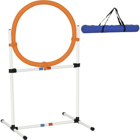 Kit d'entraînement pour chien pour l'agilité – anneau de saut portable en polyéthylène (PE), blanc et orange, dimensions 74,5 x 66 x 91 cm (1/5)