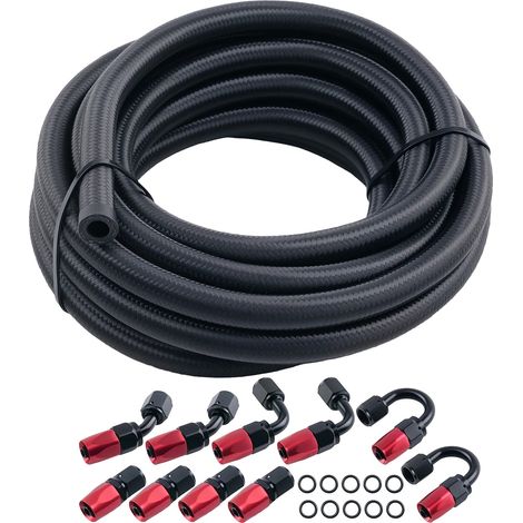 Kraftstoffleitung Set, 5m Länge, AN6 Kompatibilität, 10 Fittings enthalten, Nylon-Edelstahl Material, Hochdruckbeständig (1/5)
