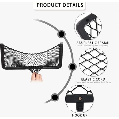 Filet de Rangement pour Voiture 4 Pièces avec Crochets et Élastiques – Pour Coffre Auto et Camping-Car – 36 x 18 cm (1/3)