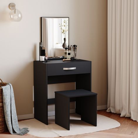 Isla Dressing Table & Mirror Set 1 Drawer Stool Vanity Table, Black (1/5)