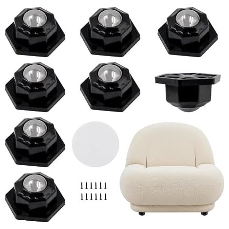 Lot de 8 Roulettes pour Meubles, Auto-Adhésives Mini Roulette avec Vis et Autocollants, Pivotantes 360° Roulette Charge Lourde pour Canapé Armoire Poubelle Meuble de Cuisine (Noir) (1/5)