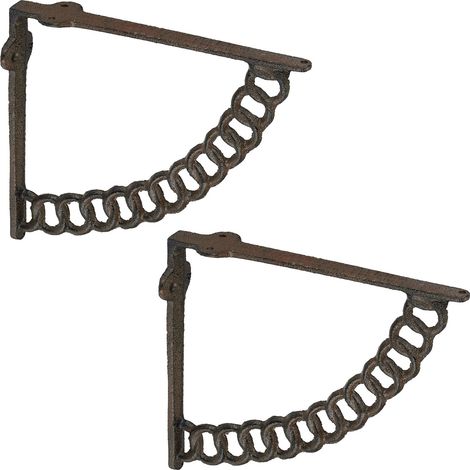Relaxdays Shelf Brackets, Set of 4, Cast Iron, Supports, for Wall-Mounted Shelves, Chain Design, 18.5 x 4 x 22 cm, Brown