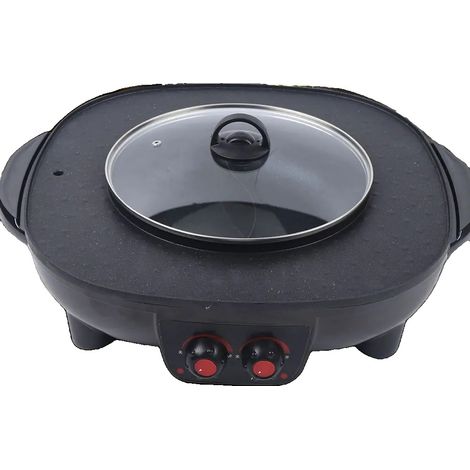 Gril Électrique à Fondue, Double Contrôle de Température, Cuisine Sans Fumée, Poêle Antiadhésive Durable