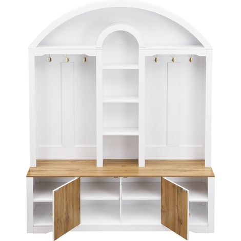 ELVMI Mobile da ingresso con 2 Ante, 5 Vani, Ganci e LED per Ingresso in MDF 150 × 40 × 195 cm Bianco (1/5)