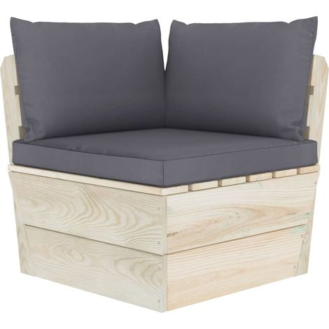 Canapé d'angle de jardin palette, Canapé d'extérieur, Meuble de jardin, avec coussins Épicéa imprégné OIB5223E (1/5)