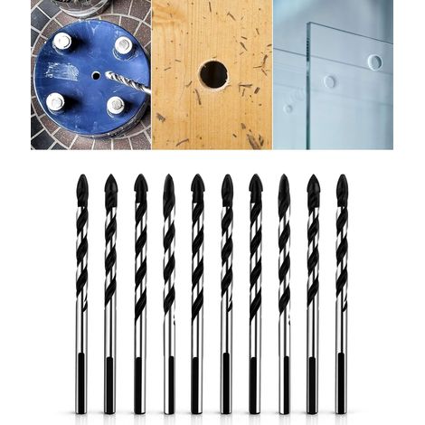Multifunktionale Hartmetall-Spiralbohrer, Bohrerset für Fliesen, Beton, Ziegel, Glas, Kunststoff und Holz, 10-teilig, 6 mm