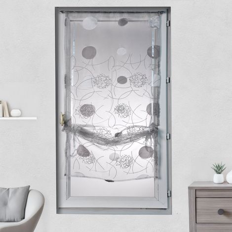 Homemaison – Voilage organza jacquard à remonter 60x160 cm – Gris clair – Finition ourlet passe tringle – Lavable en machine à 30° (1/2)