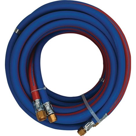 Tuyau de soudage autogène jumelé longueur 10 m D. intérieur 6/6 mm épaisseur du mur 9/9 mm bleu/rouge