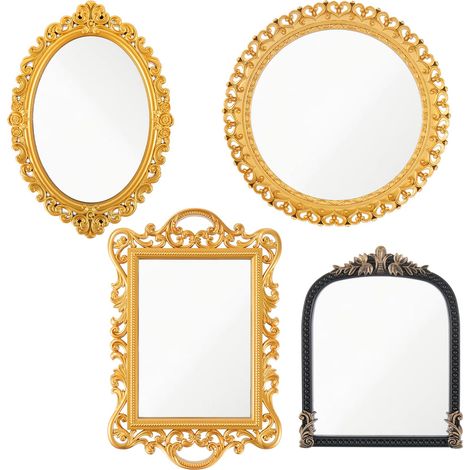 Lot de 4 miroirs vintage dorés décoratifs pour mur, miroir de table de courtoisie noir doré avec support pour salon, chambre à coucher, commode, décoration de photographie de bureau (1/5)