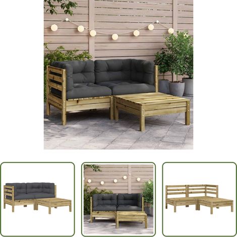 Holzsofa -  Gartensofa mit Kissen und Hocker 2-Sitzer