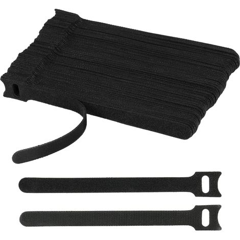 Confezione da 100 fascette per cavi riutilizzabili con velcro nero autoadesivo ultra resistente per una gestione ottimale dei cavi. Velcro regolabile e richiudibile.