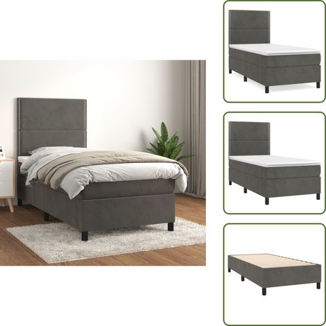 Cama con cabecero ajustable - vidaXL Cama box spring con colchón terciopelo gris oscuro 100x200 cm - Colchón ensacado