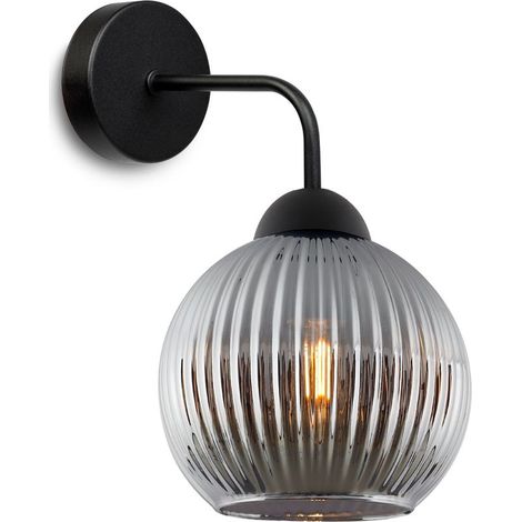 Applique murale Riffle noire monobloc abat-jour graphite boule E27 (1/5)