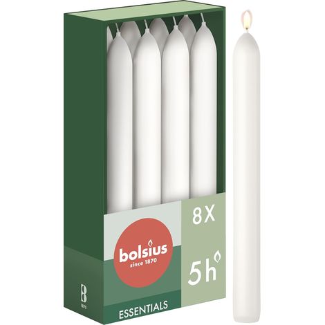 8 bougies coniques blanches - 17 x 2 cm - Longue durée de combustion de 5 heures - Sans parfum - 25% Cire végétalienne naturelle - Sans goutte - Sans huile de palme (1/5)