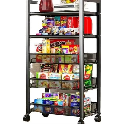 Étagère de rangement pour cuisine, 5 niveaux, panier de rangement, meuble sur roulettes, corbeille à fruits, étagère à collations (1/5)